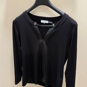 Calvin Klein Black 3/4 Sleeve Tie Front Blouse